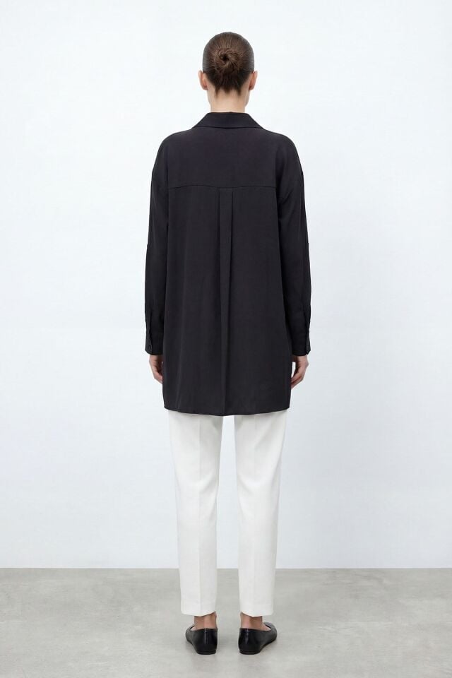Kadın Taş Aksesuarlı Gömlek Yaka Tunik – 26S-10774TUN - BLACK