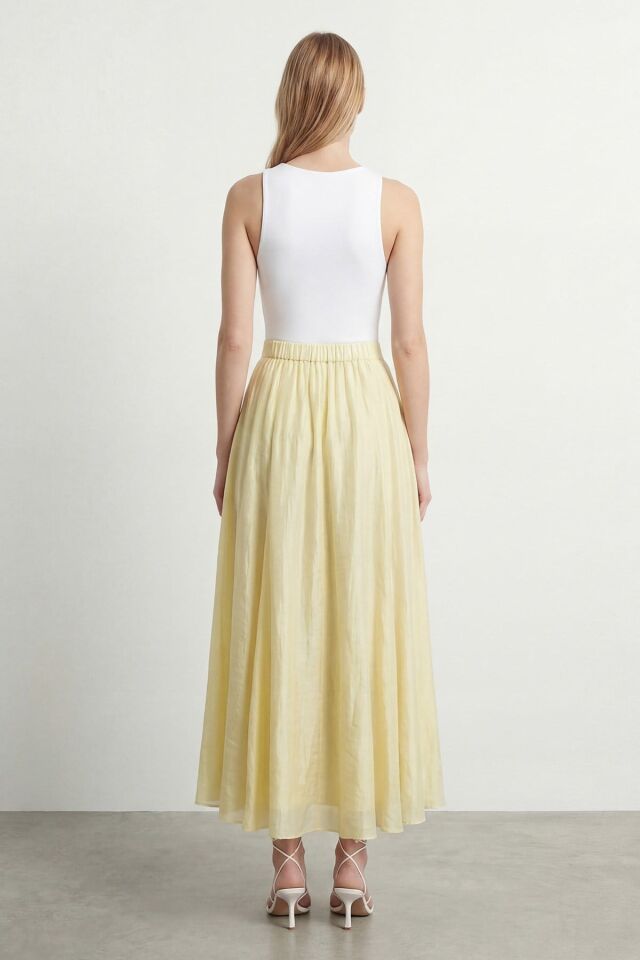 Kadın Dikey Biyeli Çan Kesim Dokuma Etek – 32483ETK - YELLOW