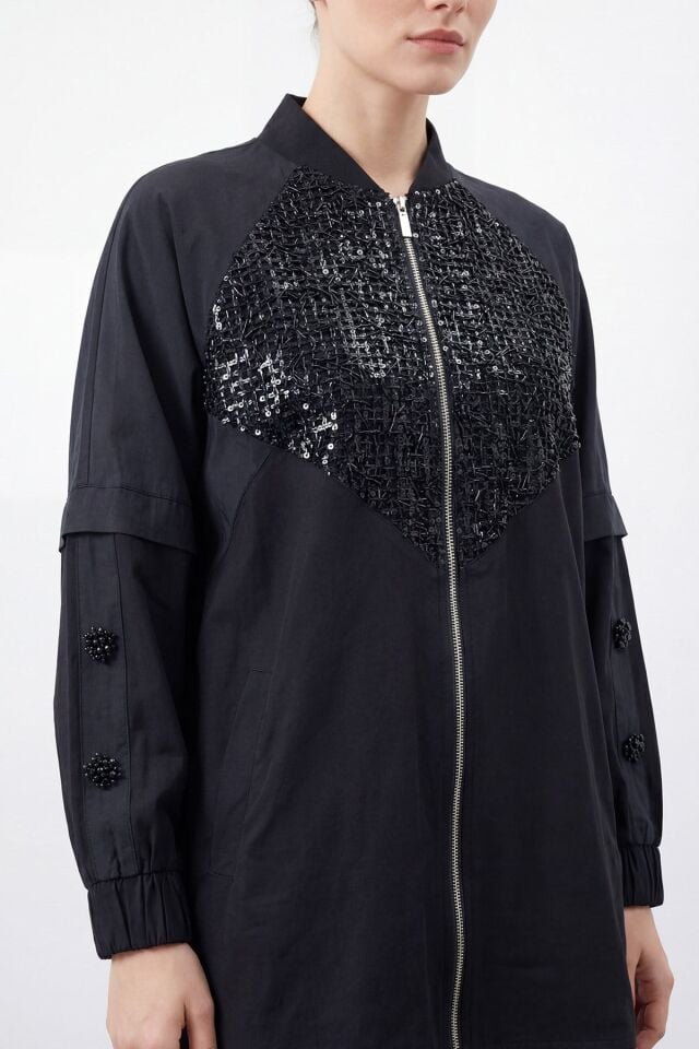 Kadın Pul Payet Detaylı Fermuarlı Tunik Pantolon Takım – 26S-14462TKS - Siyah