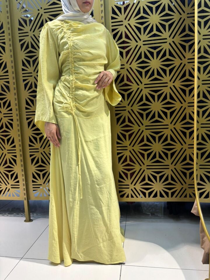 Yandan Büzgülü Elbise - Olive
