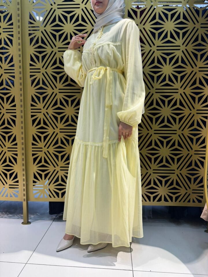 Saten Şifon Dantelli - Sarı