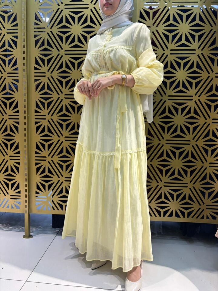 Saten Şifon Dantelli - Sarı