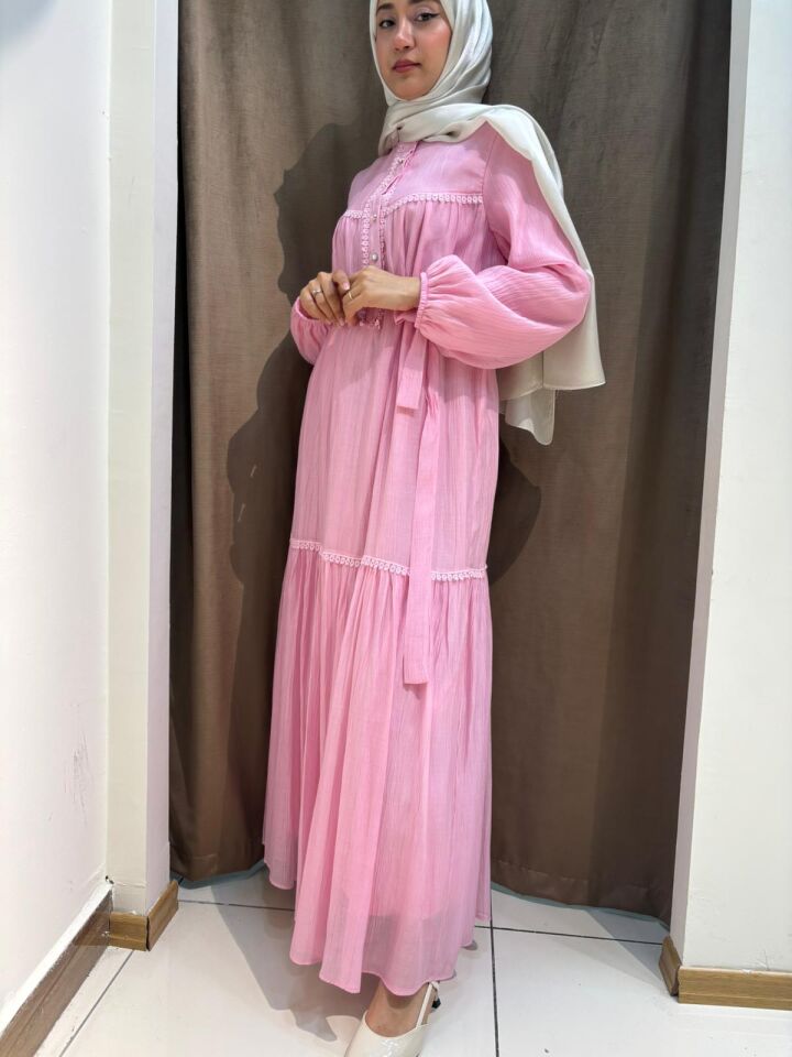 Saten Şifon Dantelli - Pembe